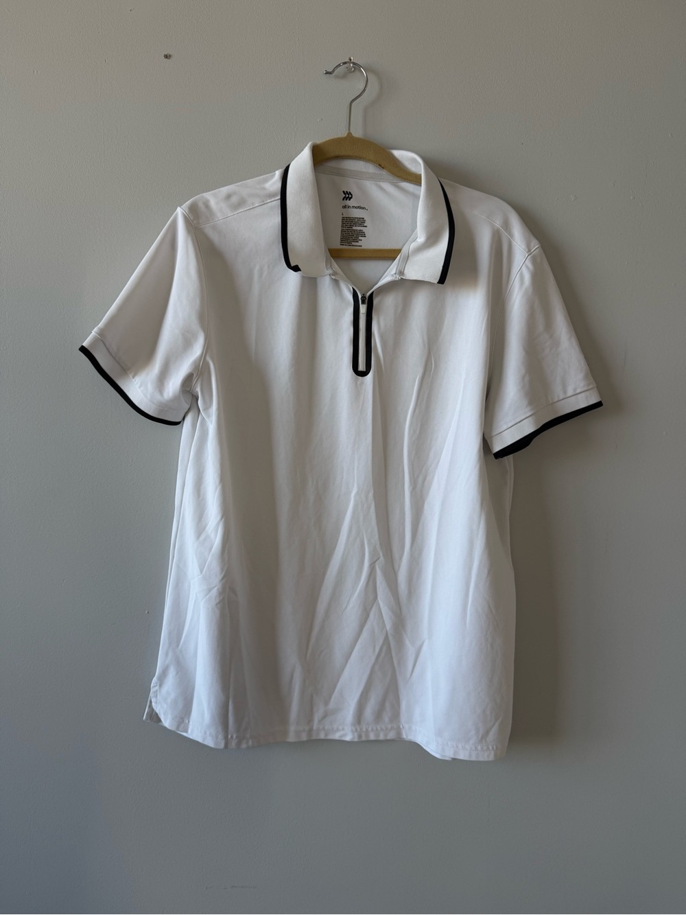all in motion White Polo with Black Trim - Men's Short Sleeve Zip Collar